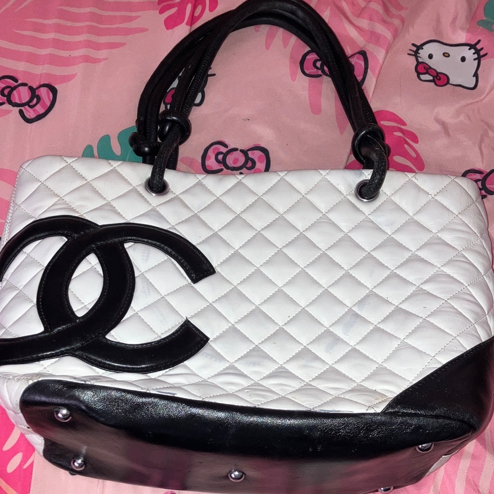 Chanel Y2K  White and Black Quilted Tote Bag